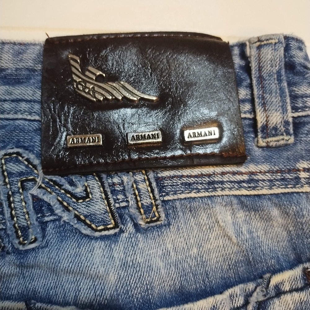 Vintage Emporio Armani Jeans Distressed Trashed 90s Women's Sz 29 Large Logo Y2K - Picture 9 of 16